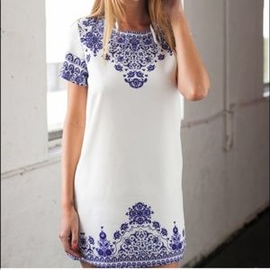 Lily Whyt Blue & White Porcelain Shift Dress 8